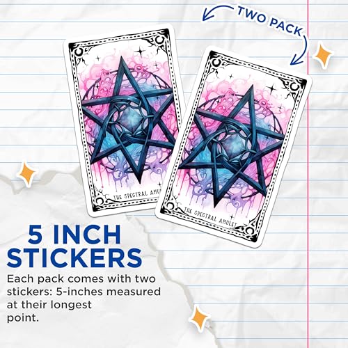 (2 Pack) Spectral Amulet Stickers - Mystical Pentagram Stickers - Fantasy Magic Emblem Stickers - 5" On Longest Side - Sticks to Any Smooth Flat Surface - Made in USA - BMCS3593