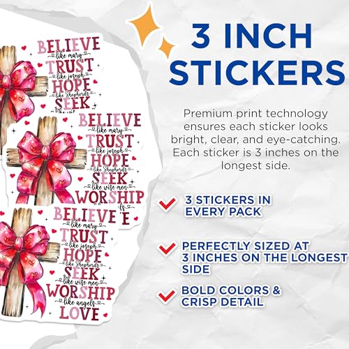 (3 Pack) Religious Decals - Christian Stickers - Inspirational Decal - 3 Inches On Longest Side - Easy Peel & Apply - Made in USA - 3MCS2182