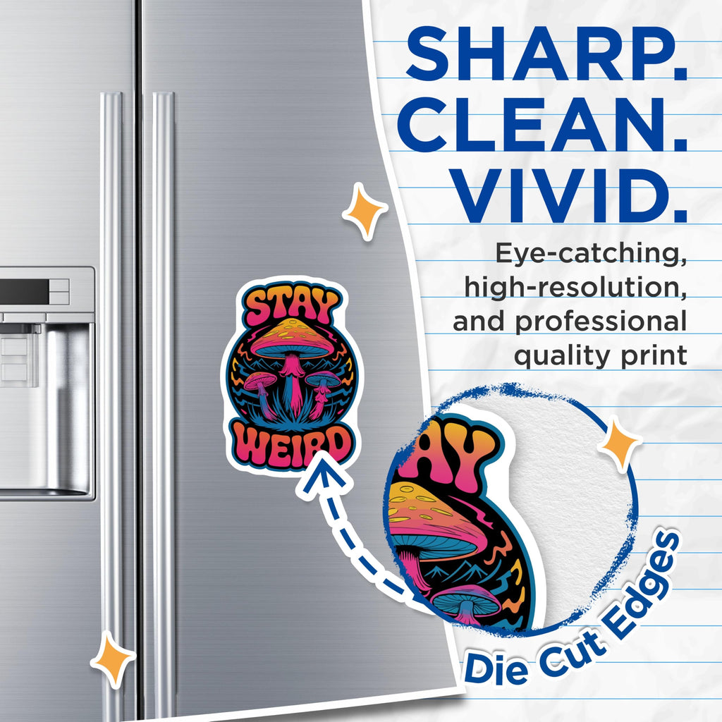 (2 Pack) Stay Weird Magnets - Psychedelic Mushroom Decor - Retro Hippie Fridge Art - 5 Inches On Longest Side - Thick Durable Magnet - Made in USA - MAG22104