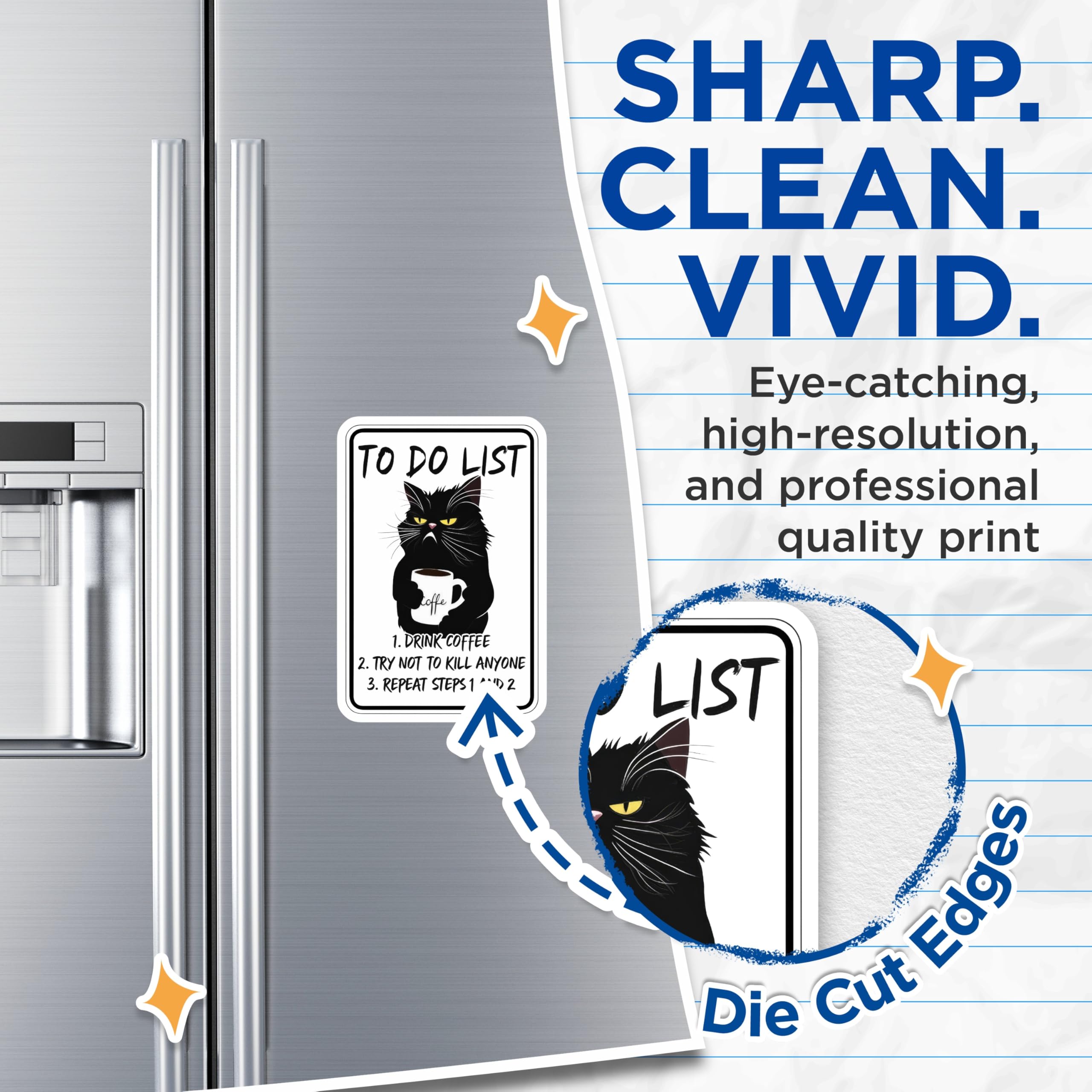 (2 Pack) Funny Cat Magnets - Coffee Lover Magnet - Grumpy Cat to Do List - 5" On Longest Side - Premium Magnet - for Cars, Refrigerators, Toolboxes, Lockers - Made in USA - MAG16149