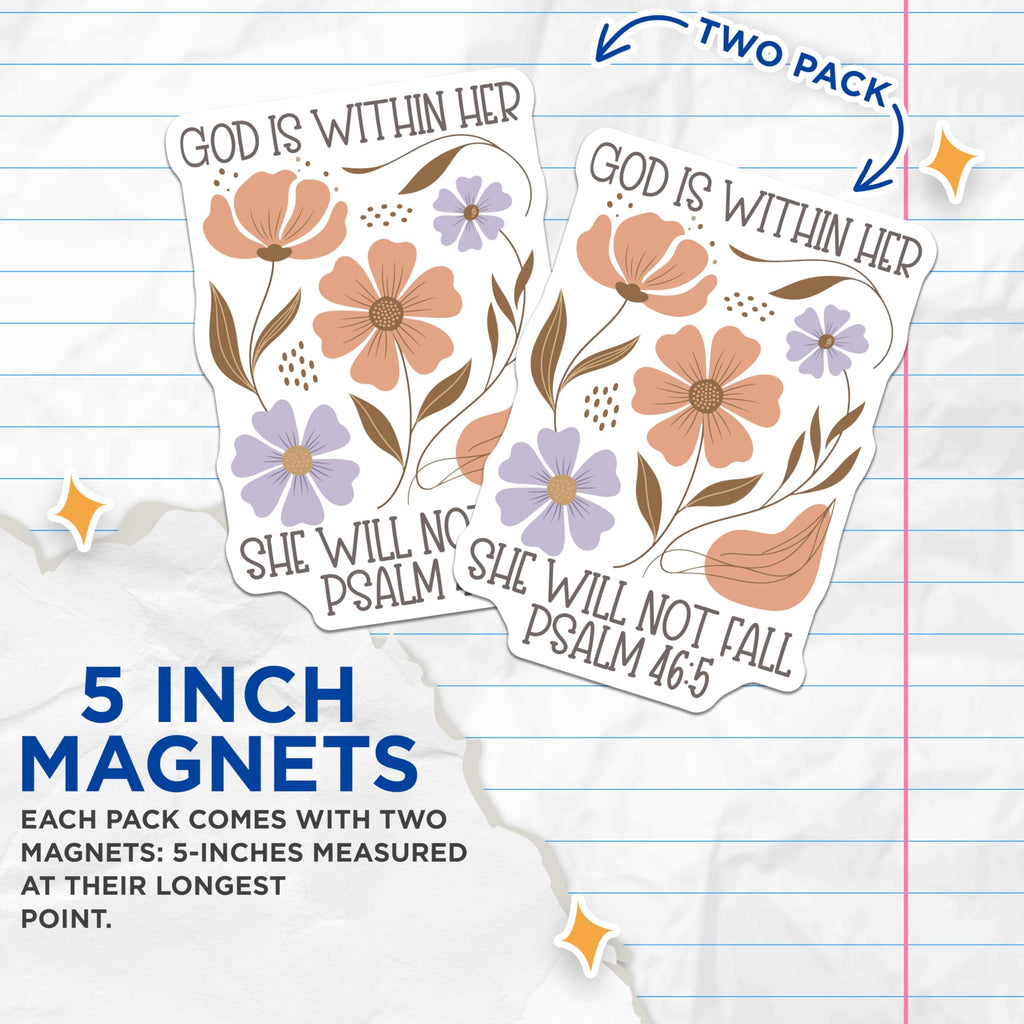 (2 Pack) Floral Bible Verse Magnets - Inspirational Fridge Decal - Psalm 46 5 Home Decor - 5" On Longest Side - Premium Magnet - for Cars, Refrigerators, Toolboxes, Lockers - Made in USA - MAG16547