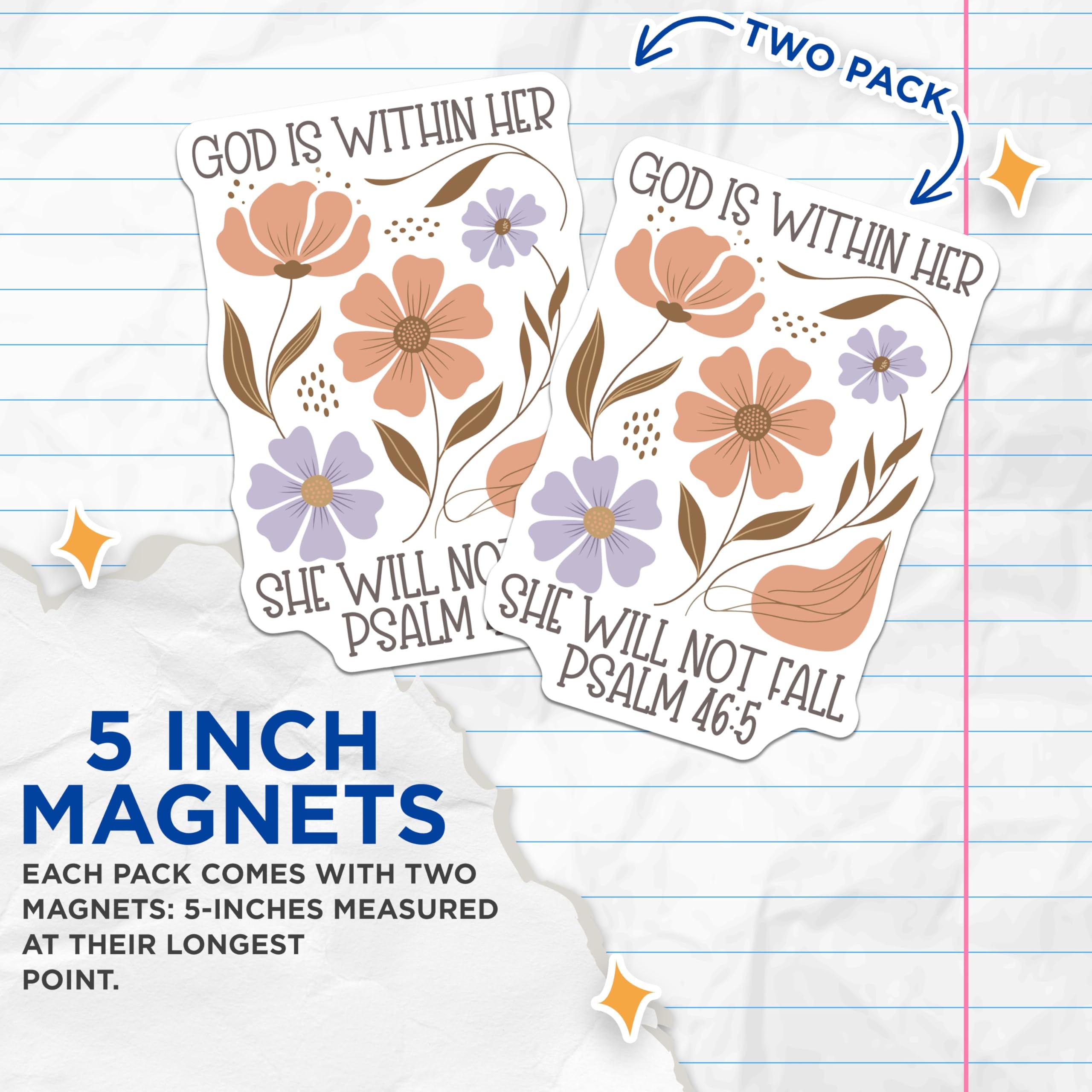 (2 Pack) Floral Bible Verse Magnets - Inspirational Fridge Decal - Psalm 46 5 Home Decor - 5" On Longest Side - Premium Magnet - for Cars, Refrigerators, Toolboxes, Lockers - Made in USA - MAG16547
