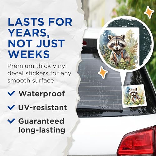 (2 Pack) Cute Raccoon Stickers - 5" On Longest Side - Sticks to Smooth Flat Surfaces - Made in USA - BMCS8706 - BMCS8706