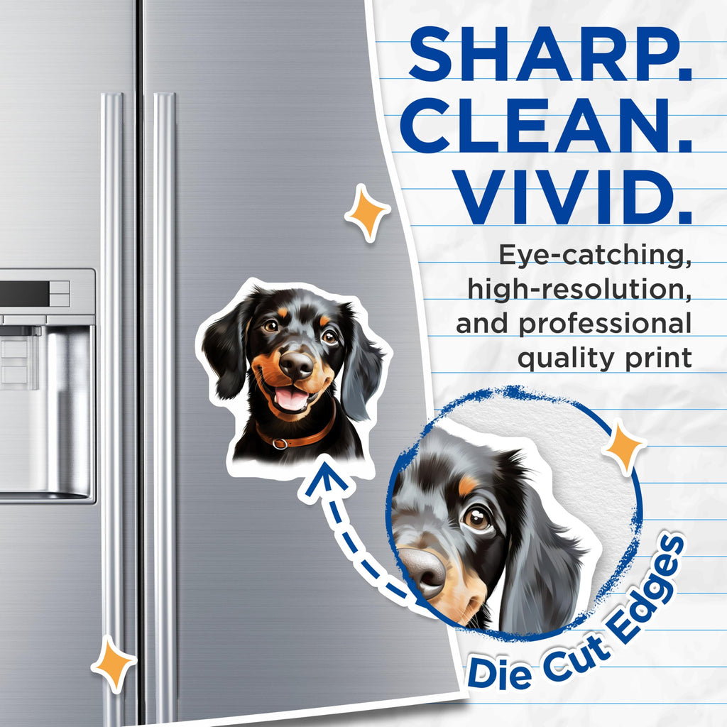 (2 Pack) Happy Dachshund Magnets - Cute Puppy Lover Decor - Wiener Dog Refrigerator Art - 5 Inches On Longest Side - Thick Durable Magnet - Made in USA - MAG25783