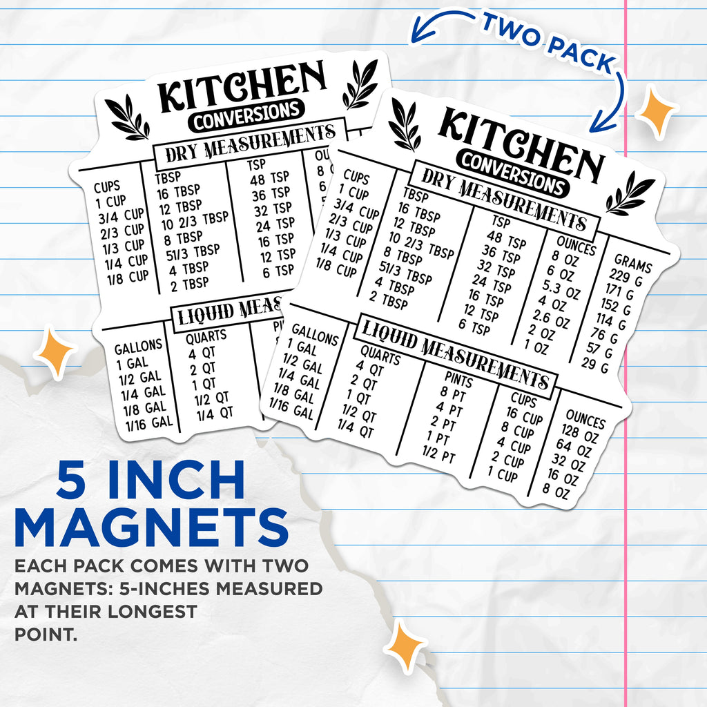 (2 Pack) Kitchen Conversion Chart Magnets - Baking Measurements Guide - Cooking Cheat Sheet - Refrigerator Magnet - Home Cook Helper - 5" - Durable Magnet - Made in USA - MAG37565