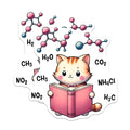 (2 Pack) Cute Chemistry Cat Stickers - Adorable Cat Reading Book - Science Kitty - Educational - 5" On Longest Side - Sticks to Smooth Flat Surfaces - Made in USA - BMCS8021