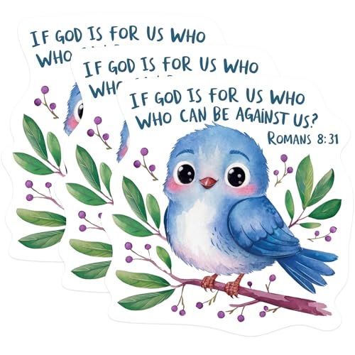 (3 Pack) Bluebird Decals - Christian Verse - Romans 8:31 Laptop Decal - 3 Inches On Longest Side - Easy Peel & Apply - Made in USA - 3MCS1172