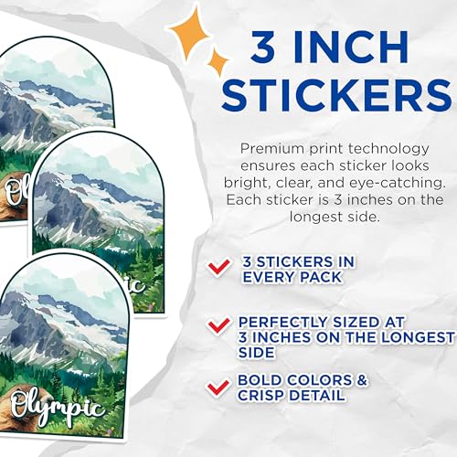 (3 Pack) Olympic National Park Decals - Marmot Stickers - Mountain Laptop Decals - 3 Inches On Longest Side - Easy Peel & Apply - Made in USA - 3MCS0420