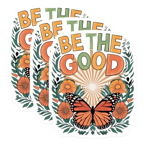 (3 Pack) Butterfly Decals - Be The Good - Floral Laptop Decal- 3 Inches On Longest Side - Easy Peel & Apply - Made in USA - 3MCS5447