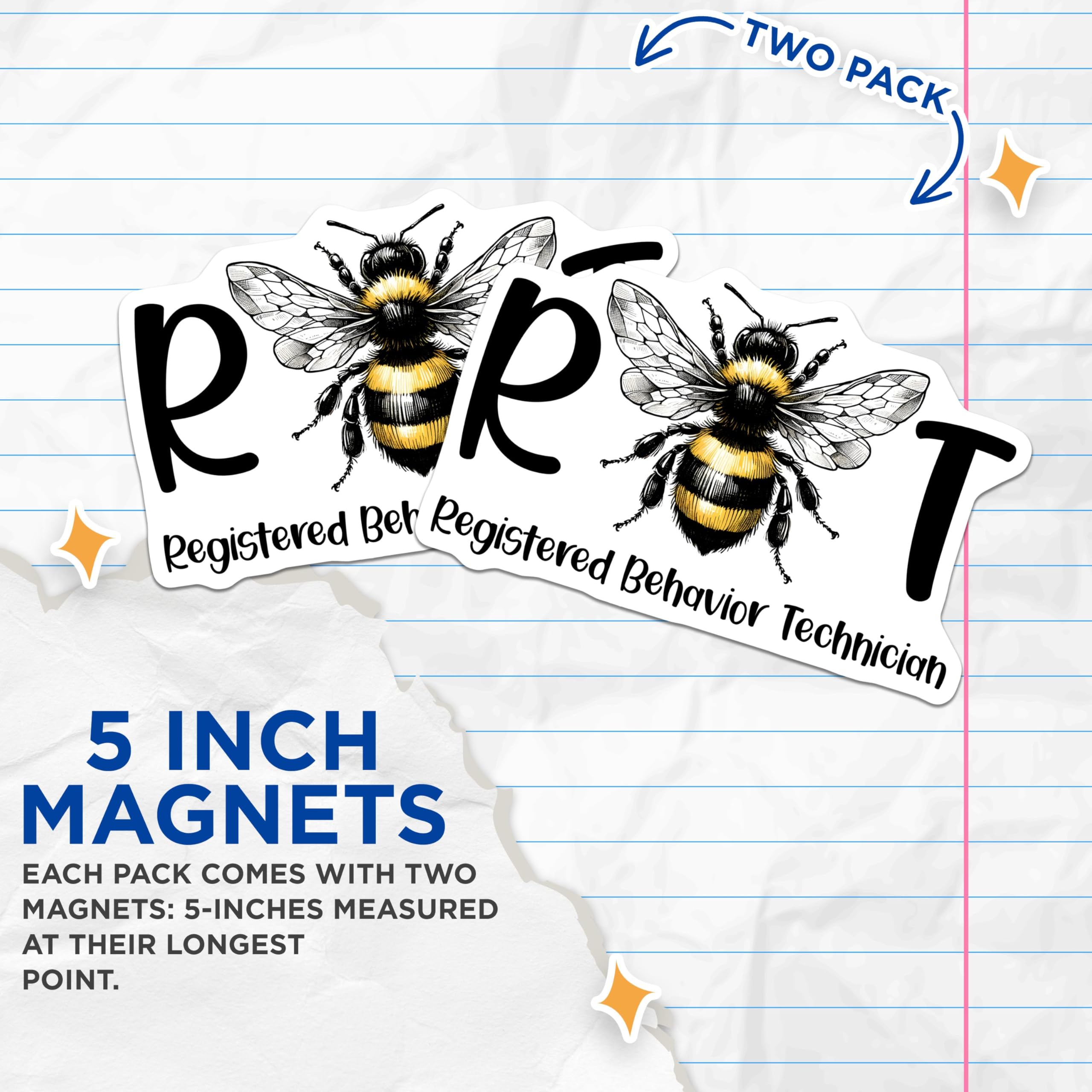 (2 Pack) Registered Behavior Technician Magnets - Bee Design Magnets - RBT Certification Magnets - 5" On Longest Side - for Cars, Refrigerators, Toolboxes, Lockers - Made in USA BMCS3167