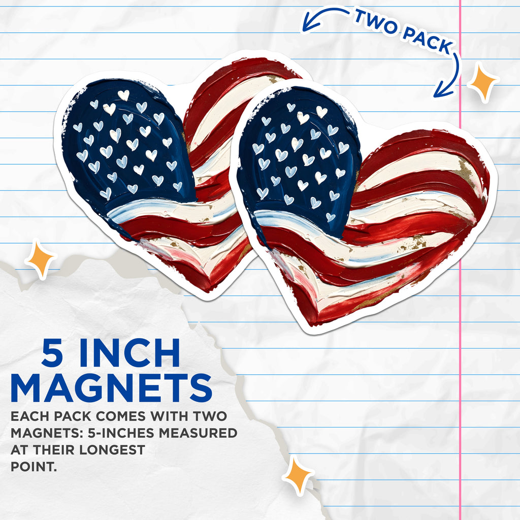 (2 Pack) American Flag Heart Magnets - Patriotic USA Love - Abstract Americana Decor - Memorial Day - Veterans Day - 5 Inches On Longest Side - Thick Durable Magnet - Made in USA - MAG38311