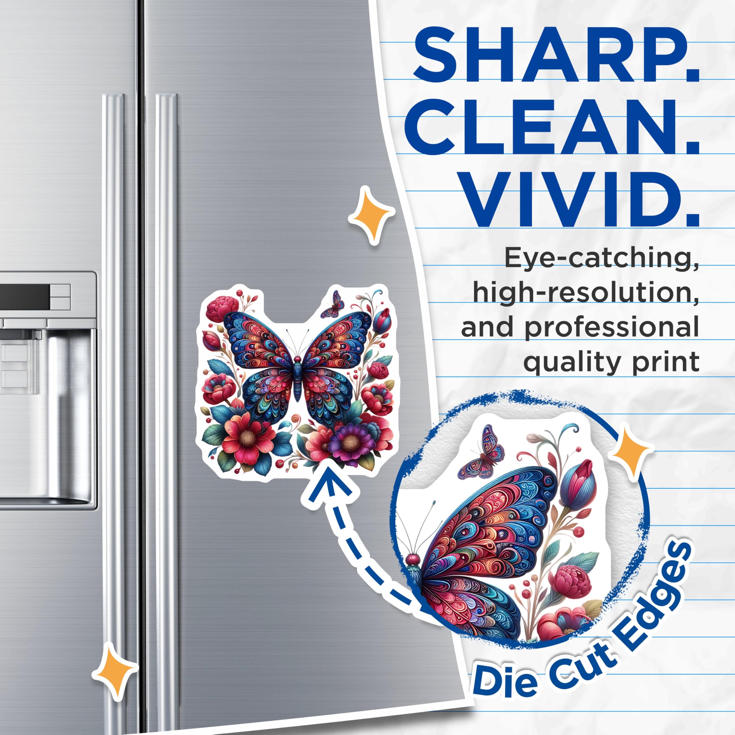 (2 Pack) Butterfly Magnets - Floral Design - Fridge Decor - 5" On Longest Side - Premium Magnet - for Cars, Refrigerators, Toolboxes, Lockers - Made in USA - MAG15660