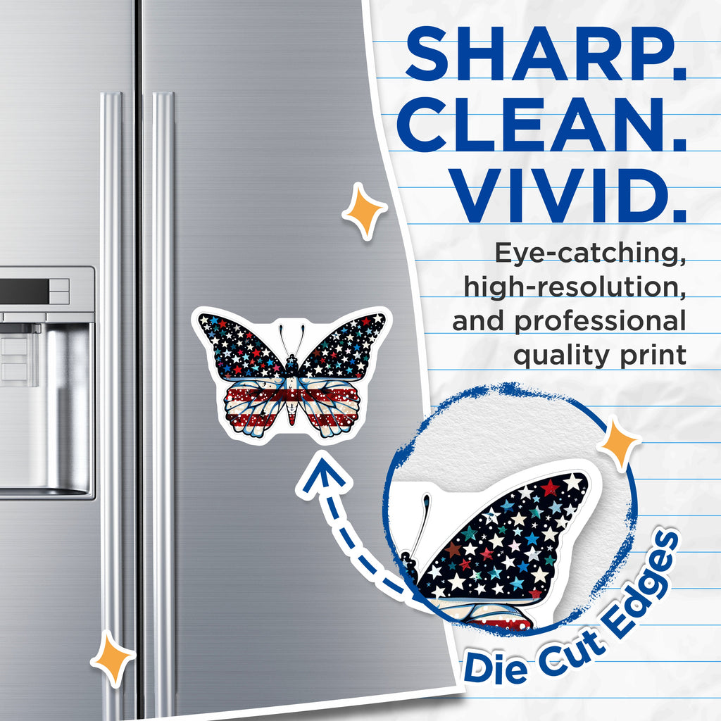 (2 Pack) Patriotic Butterfly Magnets - American Flag Fridge Decor - Independence Day Celebration Car Magnet - 5 Inches On Longest Side - Thick Durable Magnet - Made in USA - MAG38726