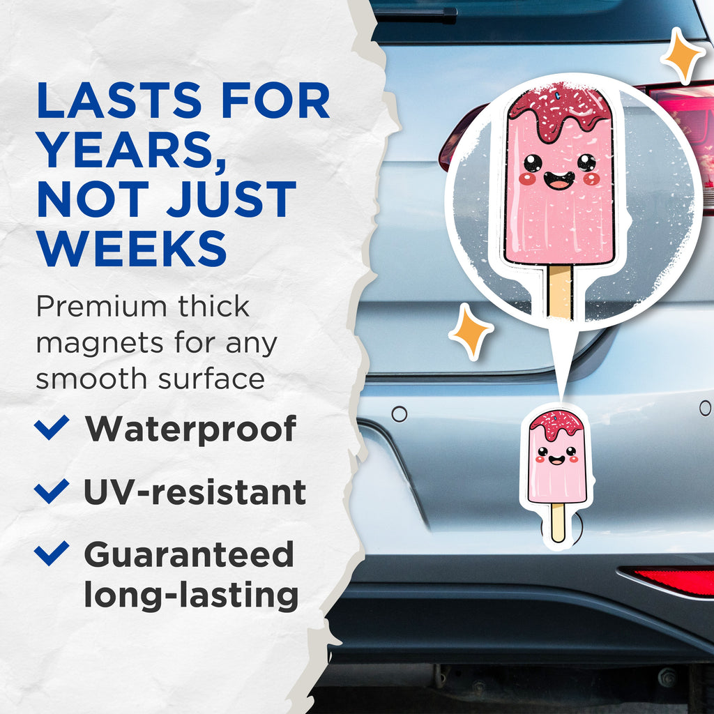 (2 Pack) Kawaii Popsicle Magnets - Cute Ice Pop Decor - Happy Summer Dessert Fridge Item - 5 Inches On Longest Side - Thick Durable Magnet - Made in USA - MAG36300