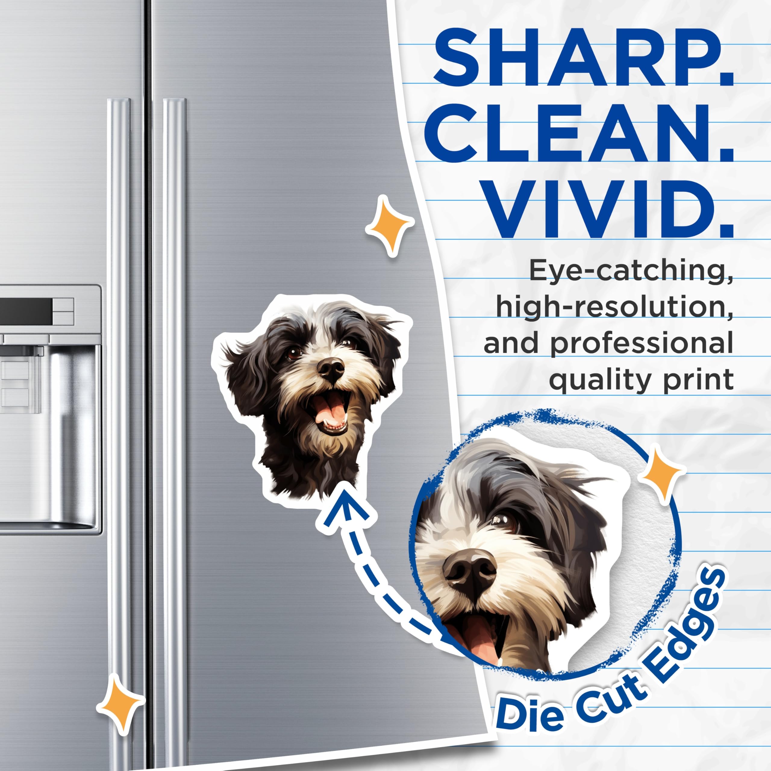 (2 Pack) Happy Fluffy Dog Magnets - Cute Pet Illustration Refrigerator Decor - Dog Mom Dad Kitchen Locker Office Art - 5 Inches On Longest Side - Thick Durable Magnet - Made in USA - MAG30740