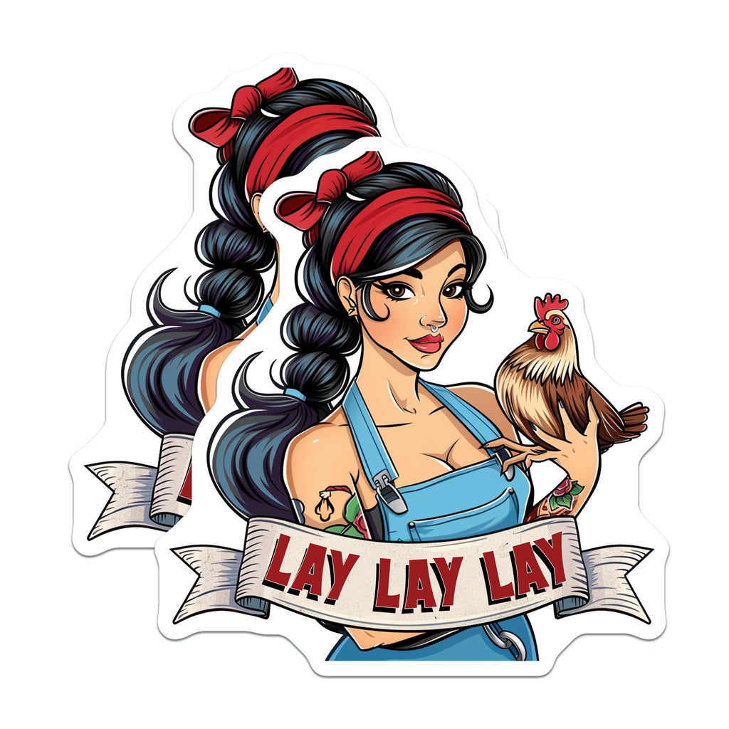 (2 Pack) Lay Lay Lay Magnets - Chicken Lady Pinup Style - Farmhouse Kitchen Decor - Funny Hen Rooster - Country Farm Life Keeper - 5" - Thick Durable Magnet - Made in USA - MAG39151