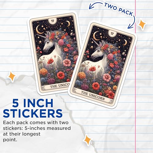 (2 Pack) The Unicorn Stickers - Fantasy Animal Stickers - Floral Horse Stickers - 5" On Longest Side - Sticks to Smooth Flat Surfaces - Made in USA - BMCS5513