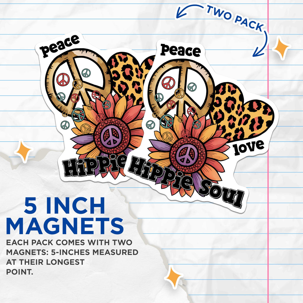 (2 Pack) Hippie Soul Magnets - Peace Love Magnets - Sunflower Heart Boho Aesthetic Magnets - 5" On Longest Side - Premium Magnet - for Cars, Refrigerators, Toolboxes, Lockers - Made in USA - MAG15755