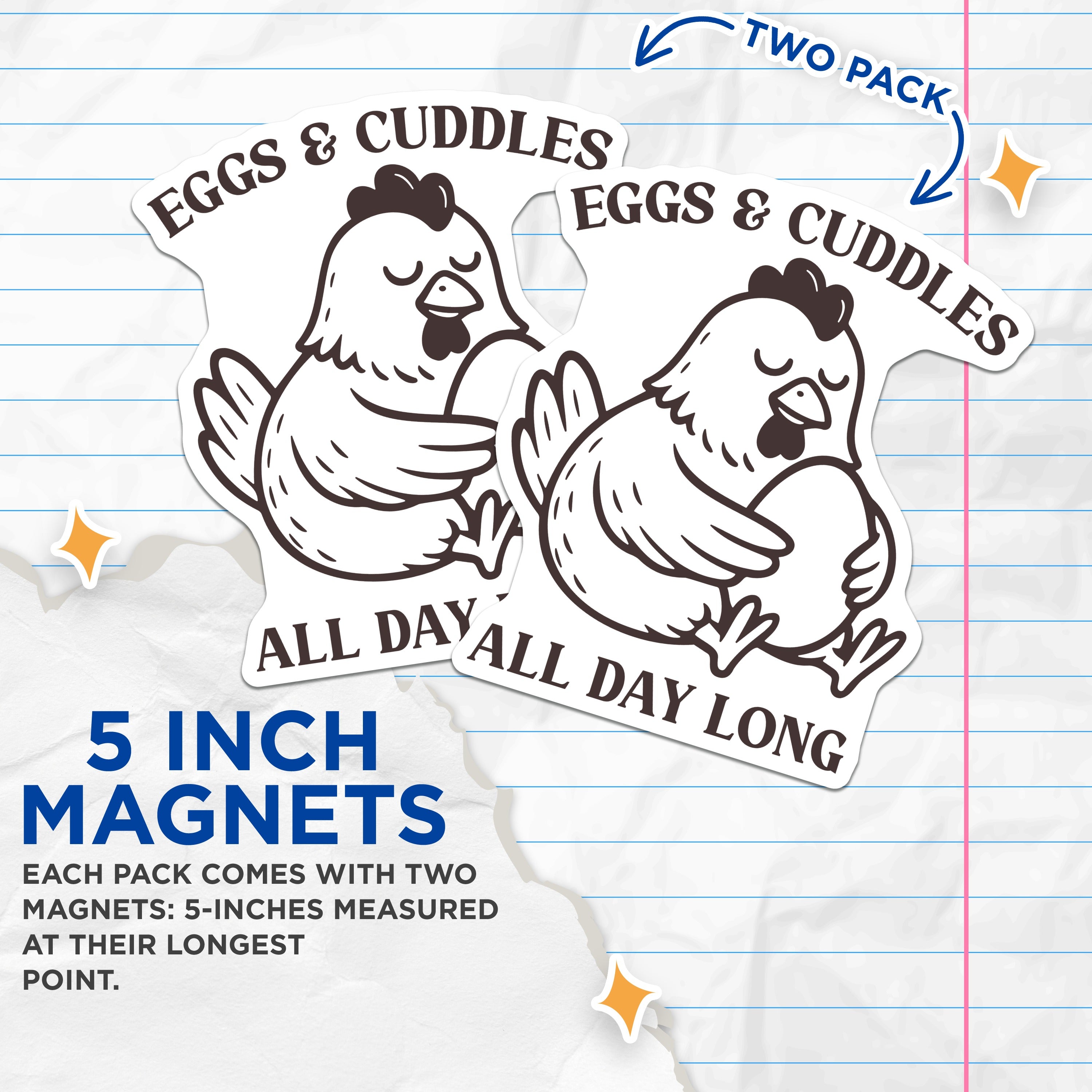(2 Pack) Eggs & Cuddles Chicken Magnets - Funny Farm Animal Fridge Decor - Cute Hen Kitchen Magnets - Backyard Chicken Owners - 5" - Durable Magnet - Made in USA - MAG38052