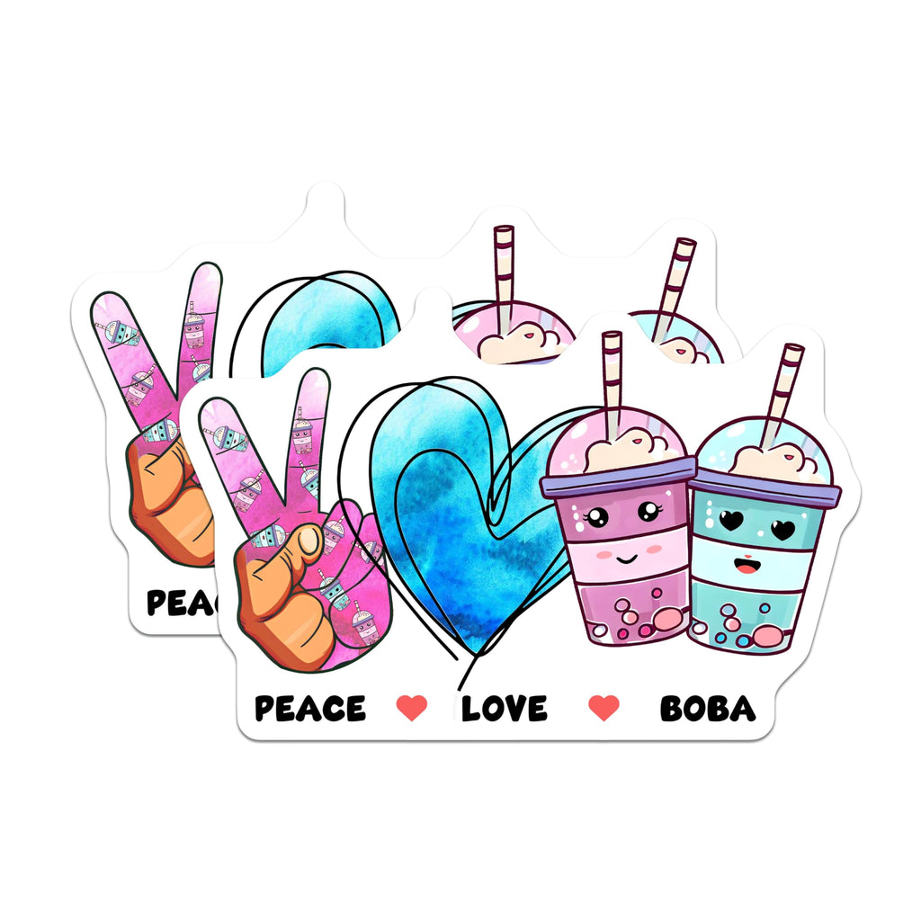 (2 Pack) Peace Love Boba Stickers - Cute Kawaii - Bubble Tea - 5" On Longest Side - Sticks to Smooth Flat Surfaces - Made in USA - BMCS7748