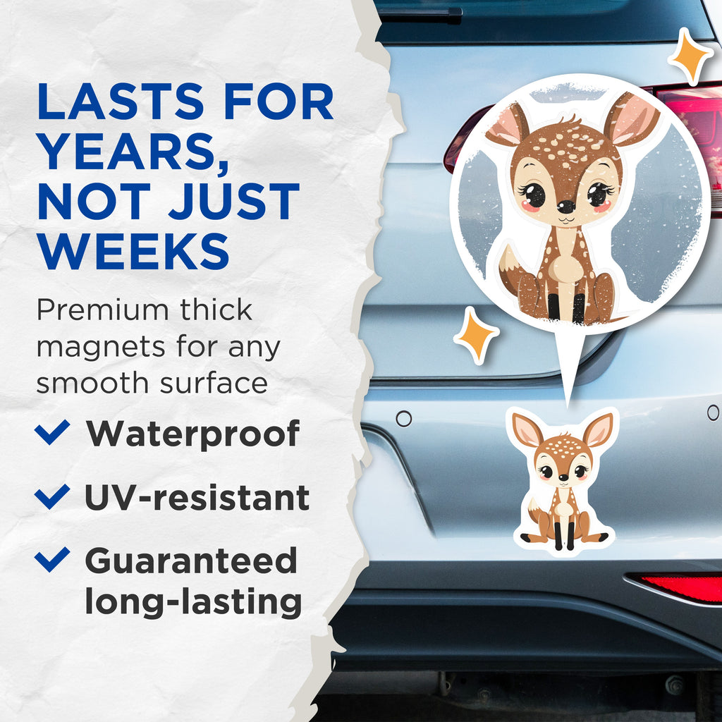 (2 Pack) Cute Fawn Magnets - Baby Deer Decor - Woodland Animal Fridge Locker Magnets - 5 Inches On Longest Side - Thick Durable Magnet - Made in USA - MAG39076
