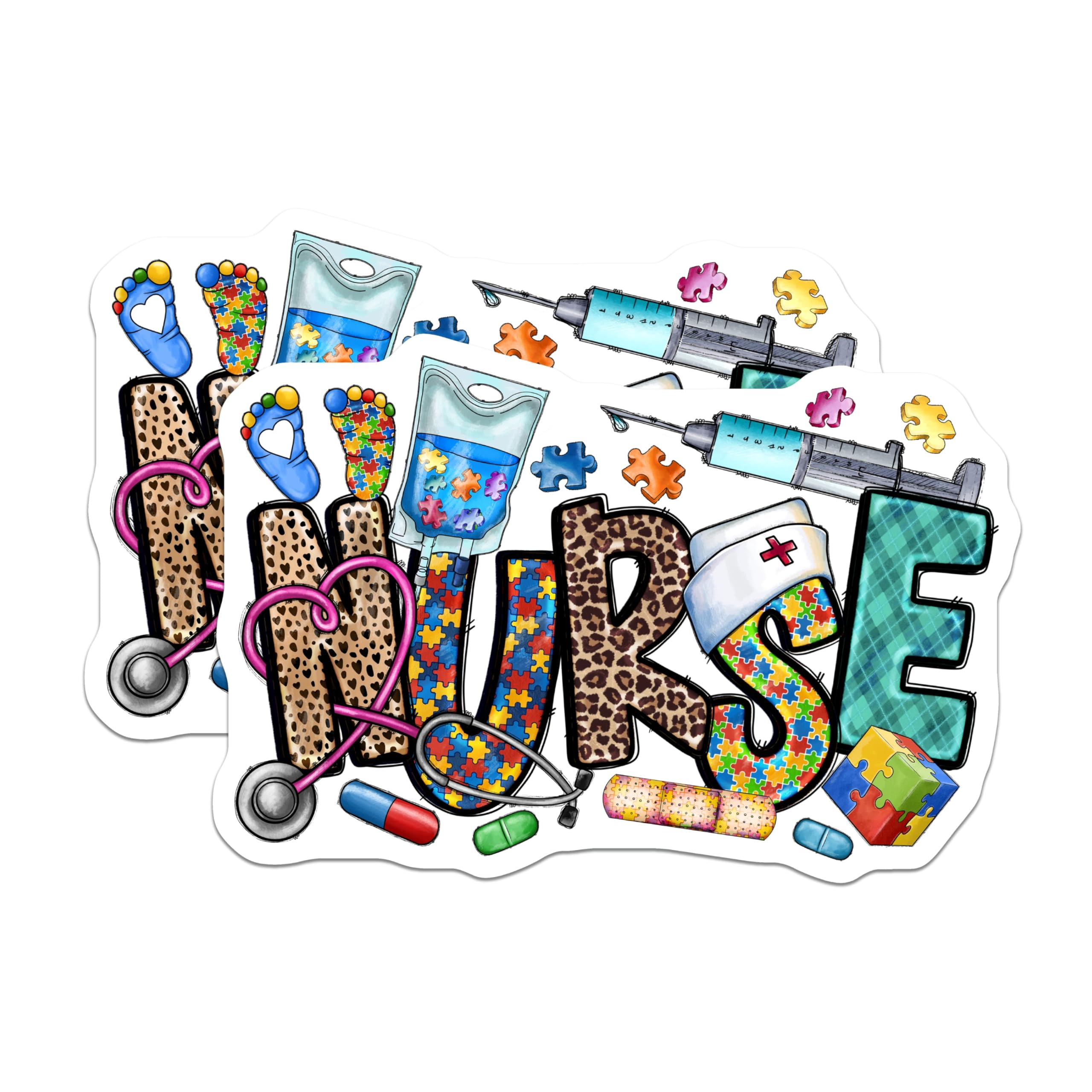 (2 Pack) Autism Nurse Awareness Magnets - Leopard Print Stethoscope Design - Healthcare Professional Appreciation - 5 Inches On Longest Side - Thick Durable Magnet - Made in USA - MAG24194