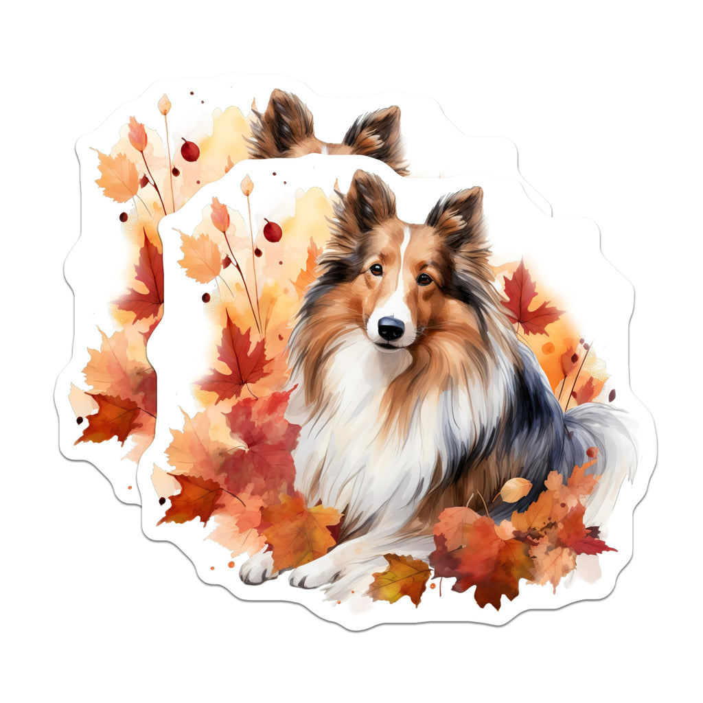 (2 Pack) Sheltie Magnets - Autumn Dog Decor - Watercolor Fall Pet Lover Art - 5 Inches On Longest Side - Thick Durable Magnet - Made in USA - MAG23471
