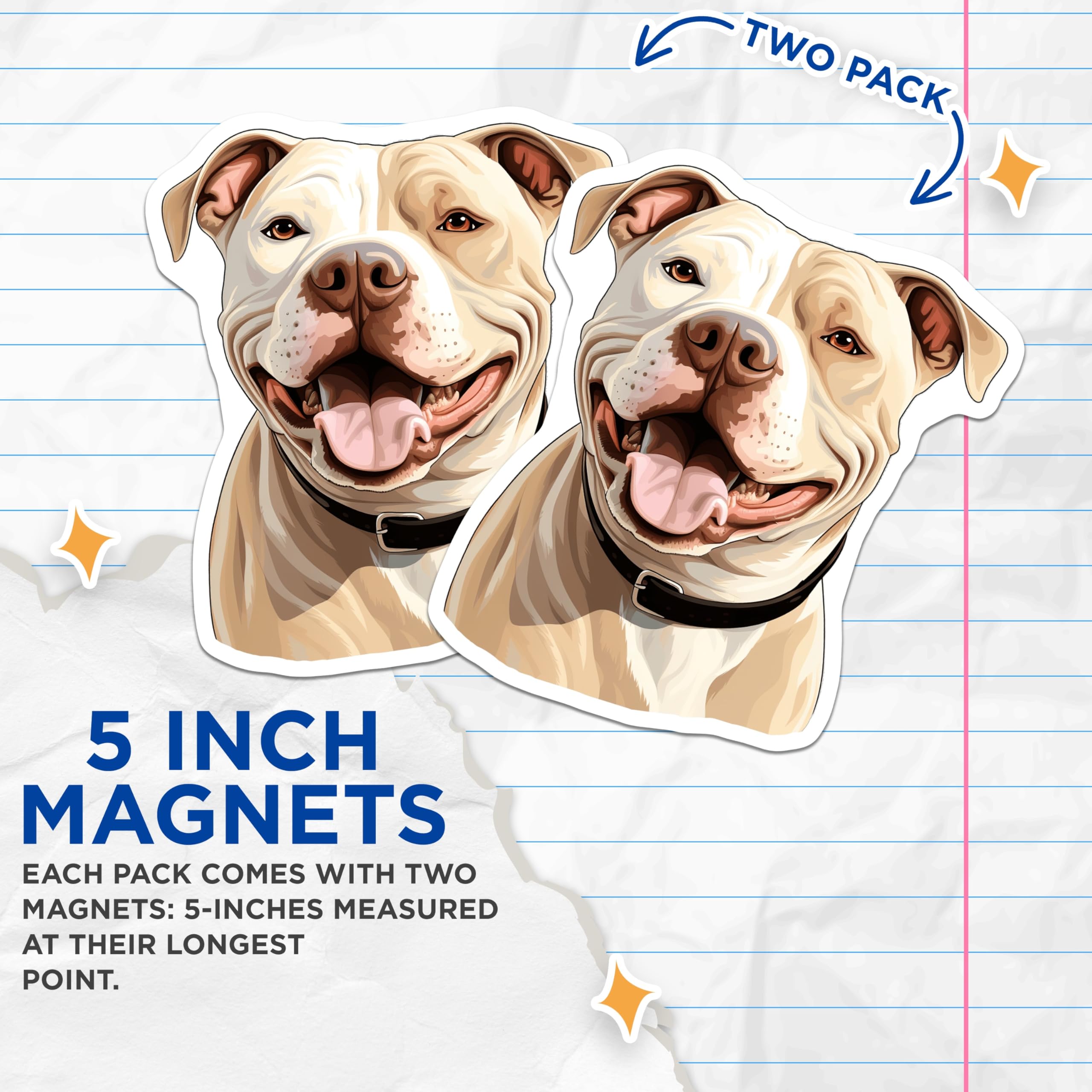 (2 Pack) Pitbull Dog Magnets - Happy Pit Bull Art - Dog Mom Refrigerator Decor - 5 Inches On Longest Side - Thick Durable Magnet - Made in USA - MAG26247