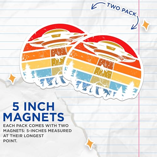 (2 Packs) Alien UFO Abducting Bigfoot Magnets - Alien Abduction Bigfoot Magnets - 5 Inches On Longest Side - Premium Magnet - for Fridges, Toolboxes, Cars - Made in USA - MAG2345