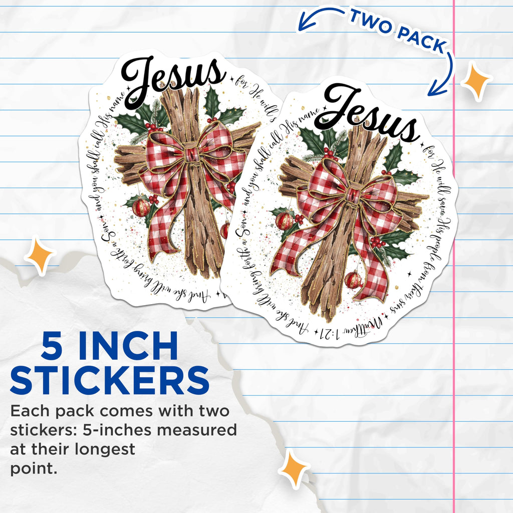 (2 Pack) Jesus Stickers - Christian Sticker - Christmas Cross Decals - 5" On Longest Side - Sticks to Smooth Flat Surfaces - Made in USA - BMCS14465