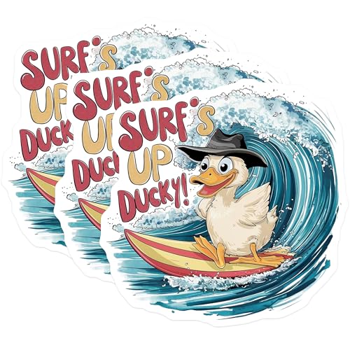 (3 Pack) Surfing Duck Decals - Laptop Decal - Funny Animal Decal - 3 Inches On Longest Side - Easy Peel & Apply - Made in USA - 3MCS7272