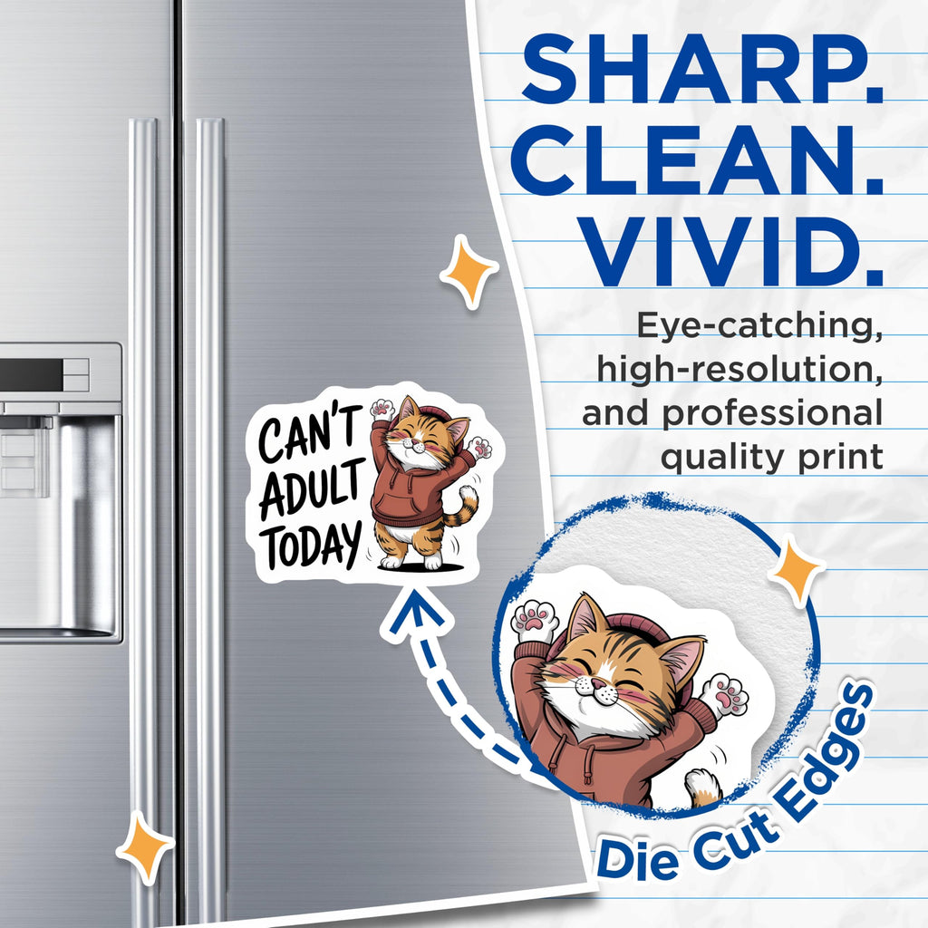 (2 Pack) Cant Adult Today Magnets - Funny Tabby Cat Refrigerator Accessory - Cute Kitty Home Office Dorm Decor - 5 Inches On Longest Side - Thick Durable Magnet - Made in USA - MAG21691