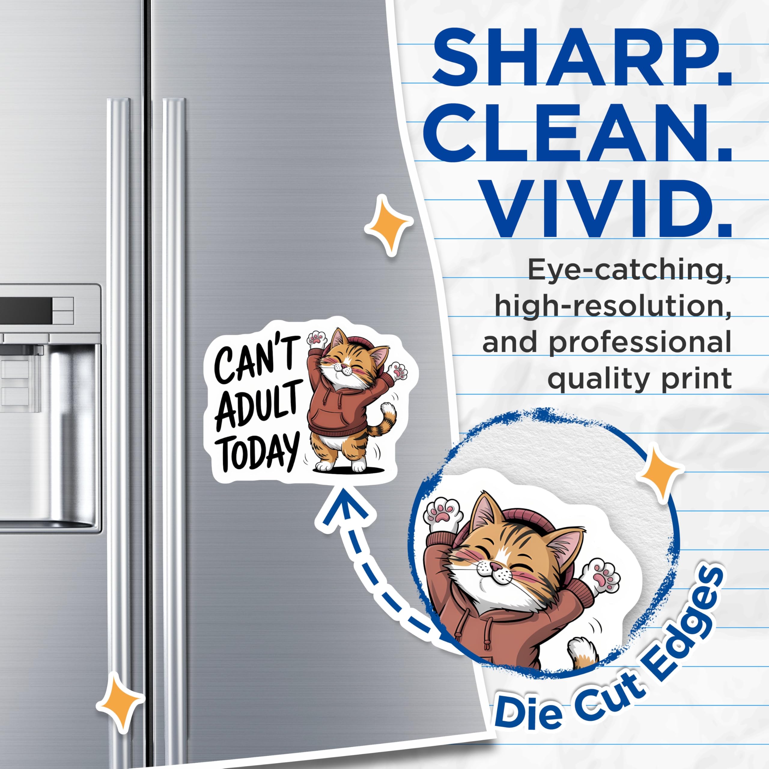(2 Pack) Cant Adult Today Magnets - Funny Tabby Cat Refrigerator Accessory - Cute Kitty Home Office Dorm Decor - 5 Inches On Longest Side - Thick Durable Magnet - Made in USA - MAG21691