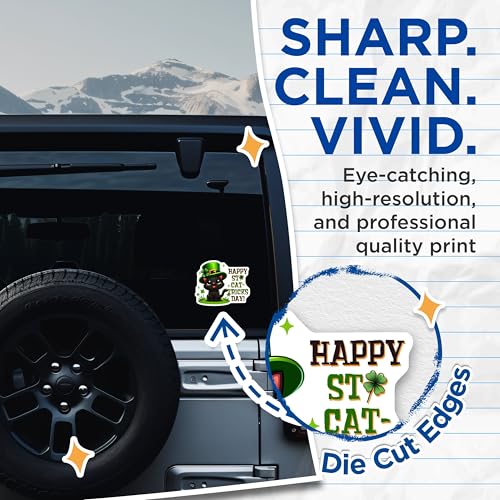 (2 Pack) Happy St Cat-Tricks Day Stickers - Cute Black Cat - St. Patrick's Day - 5" On Longest Side - Sticks to Smooth Flat Surfaces - Made in USA - BMCS8099
