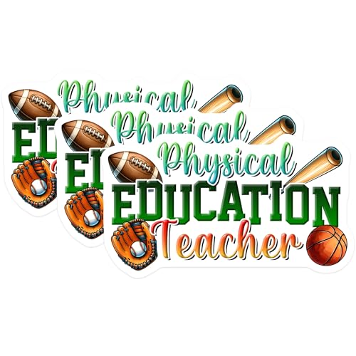 (3 Pack) Physical Education Teacher Decals - Sports Decal - Laptop Decals - 3 Inches On Longest Side - Easy Peel & Apply - Made in USA - 3MCS6802