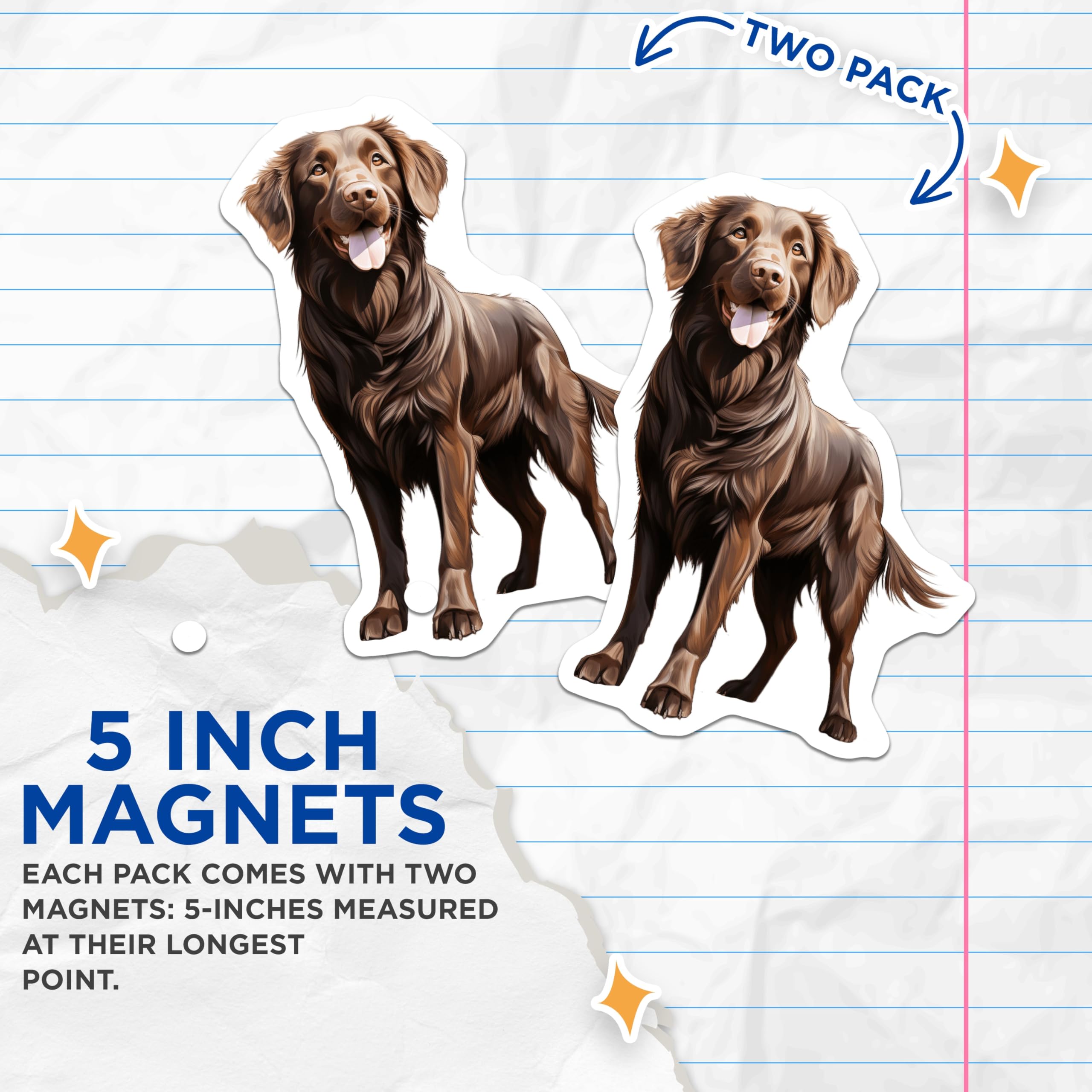 (2 Pack) Flat Coated Retriever Magnets - Brown Dog Art - Happy Pet Owner Fridge Decor - Dog Mom Dad Item - 5 Inches On Longest Side - Thick Durable Magnet - Made in USA - MAG28886