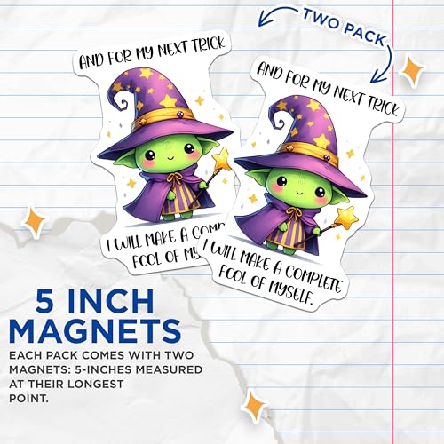 (2 Pack) Cute Wizard Decor Magnet - 5" On Longest Side - Sticks to Smooth Flat Surfaces - Made in USA - MAG9677