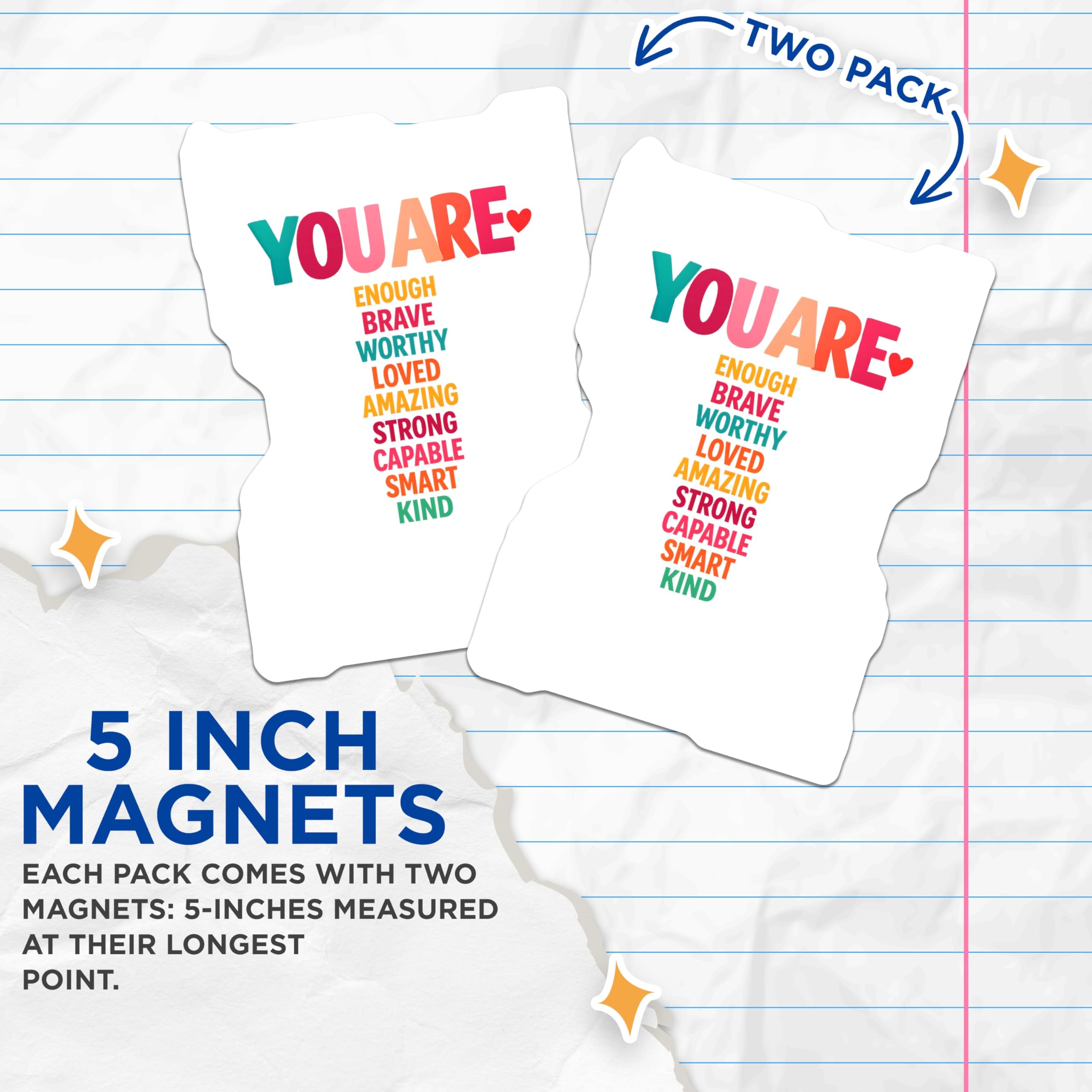 (2 Pack) You are Enough Magnets - Motivational Quote Decor - Positive Affirmation Fridge Art - 5 Inches On Longest Side - Thick Durable Magnet - Made in USA - MAG21323