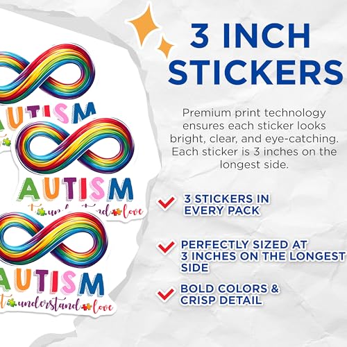 (3 Pack) Autism Awareness Decals - Accept Understand Love - Infinity Symbol Decal - 3 Inches On Longest Side - Easy Peel & Apply - Made in USA - 3MCS1987