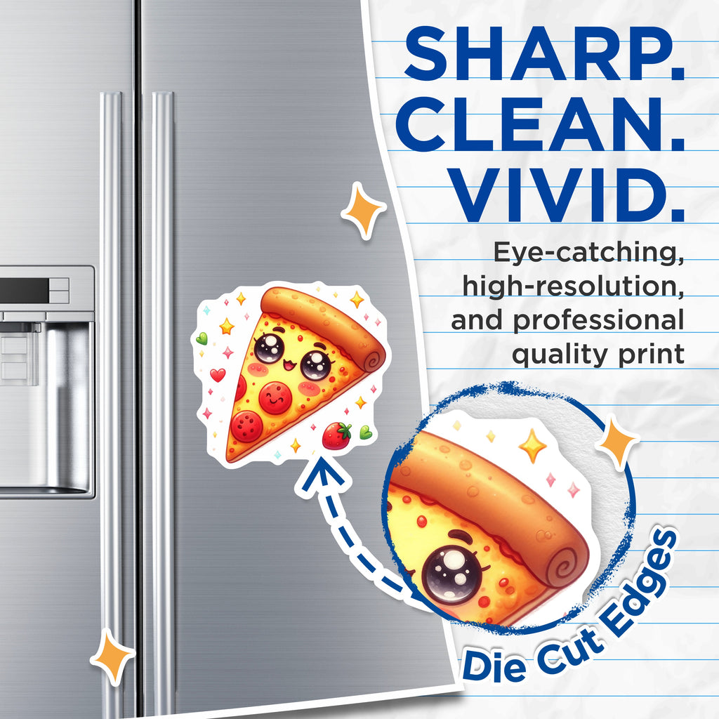 (2 Pack) Kawaii Pizza Magnets - Cute Food Decor - Adorable Fridge Art - Happy Pizza Slice - Anime Style - 5 Inches On Longest Side - Thick Durable Magnet - Made in USA - MAG36060