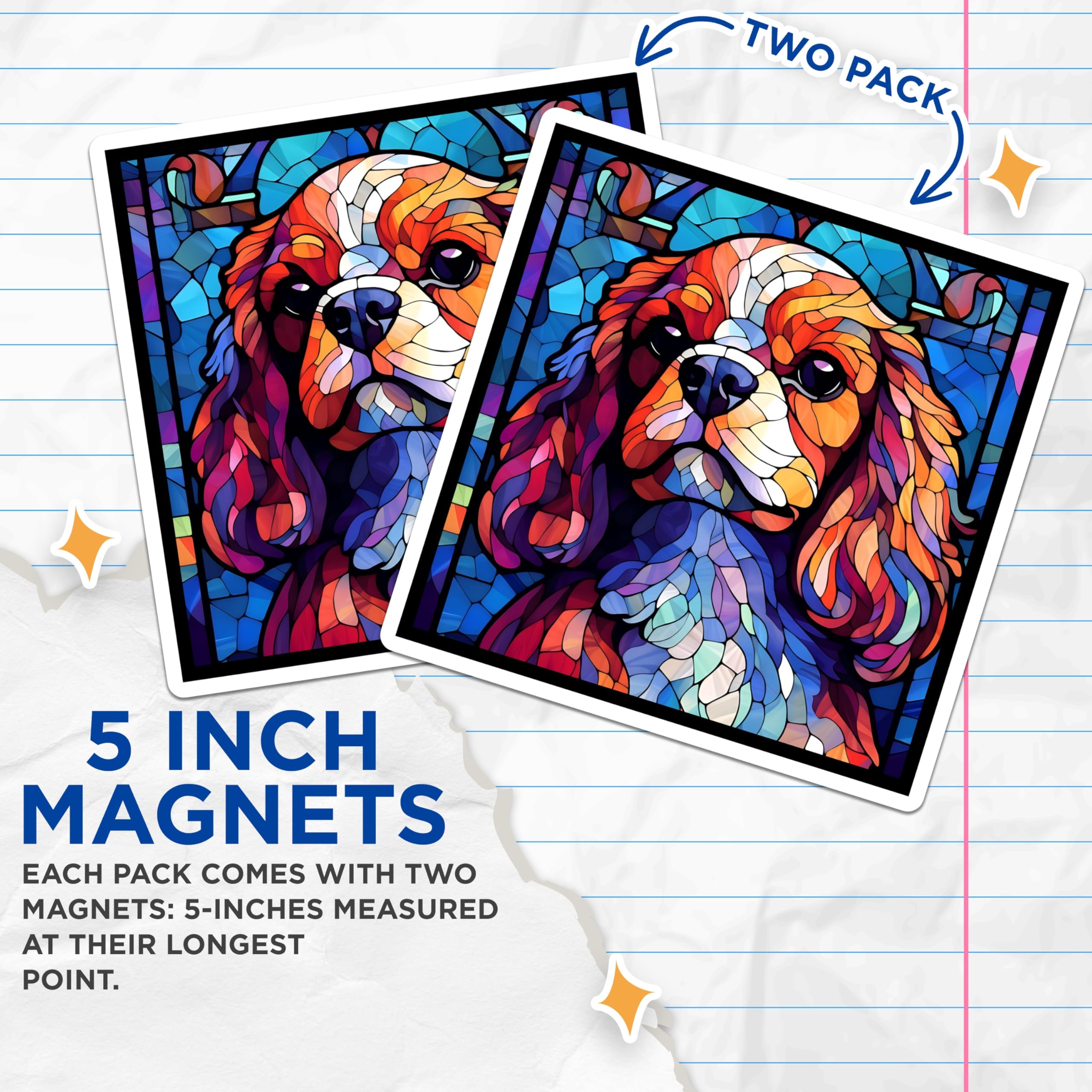(2 Pack) Cavalier King Charles Spaniel Magnets - Stained Glass Dog - Fridge Magnets - 5" On Longest Side - Premium Magnet - for Cars, Refrigerators, Toolboxes, Lockers - Made in USA - MAG16366