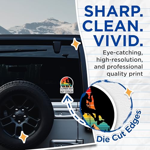(2 Pack) Climber Dad Stickers - Rock Climbing Dad Stickers - Outdoors Adventure Stickers - 5" On Longest Side - Sticks to Smooth Flat Surfaces - Made in USA - BMCS3963