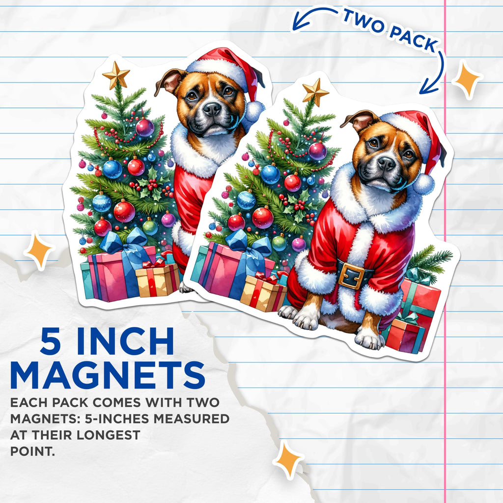 (2 Pack) Christmas Dog Magnets - Santa Puppy Refrigerator Decor - Pet Lover Holiday Stocking Stuffer - 5 Inches On Longest Side - Thick Durable Magnet - Made in USA - MAG27531