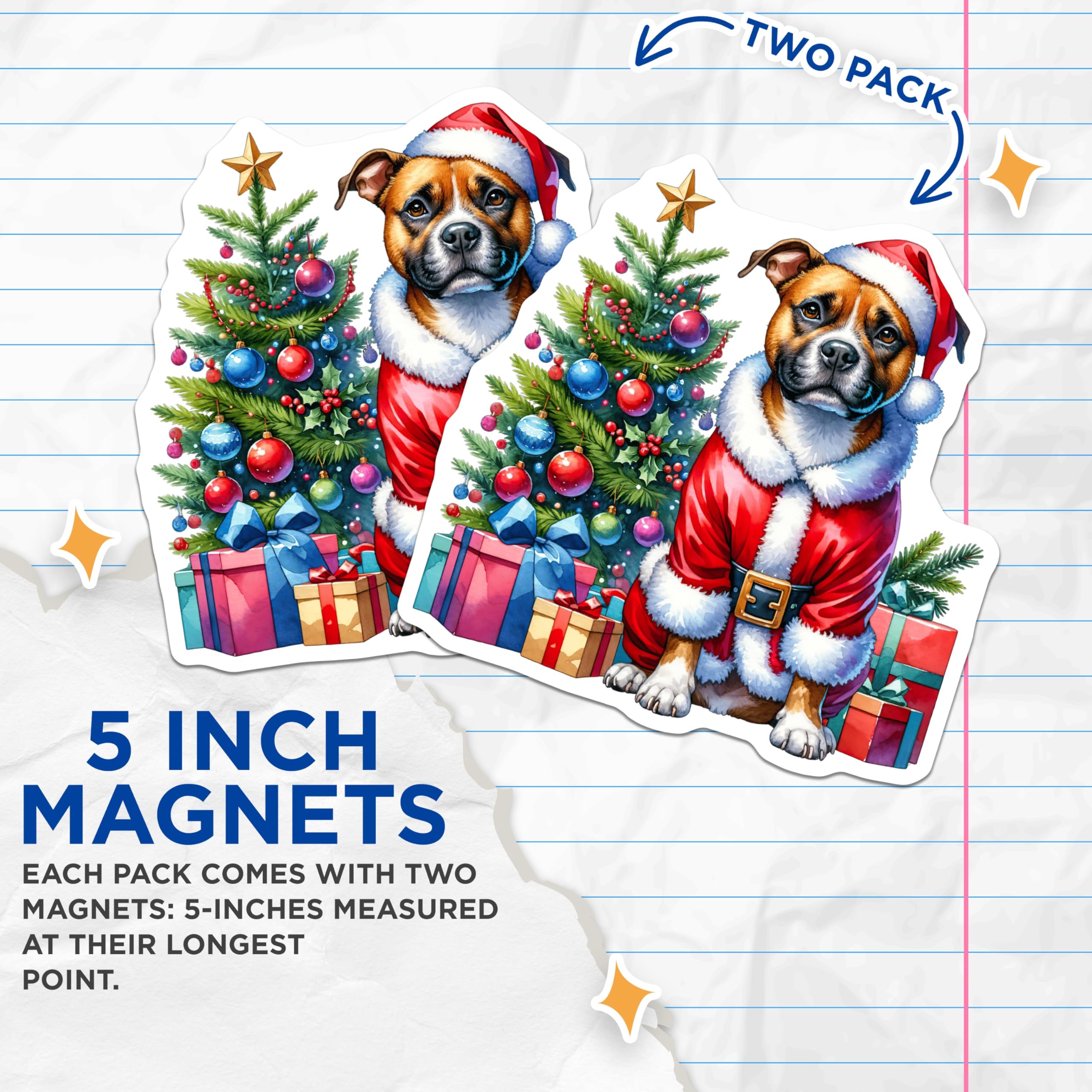 (2 Pack) Christmas Dog Magnets - Santa Puppy Refrigerator Decor - Pet Lover Holiday Stocking Stuffer - 5 Inches On Longest Side - Thick Durable Magnet - Made in USA - MAG27531