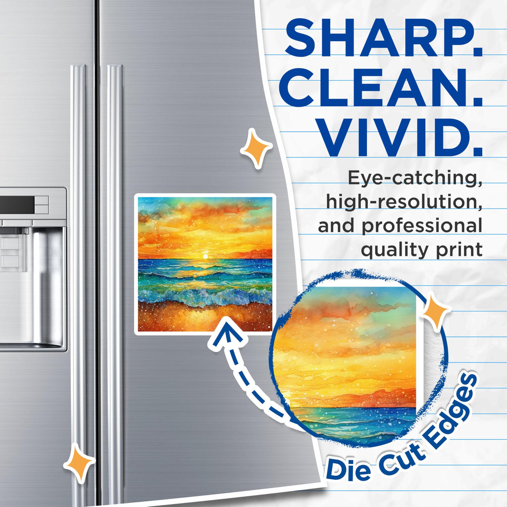 (2 Pack) Sunset Beach Watercolor Magnets - Ocean Wave Art - Coastal Refrigerator Magnets - 5 Inches On Longest Side - Thick Durable Magnet - Made in USA - MAG25788