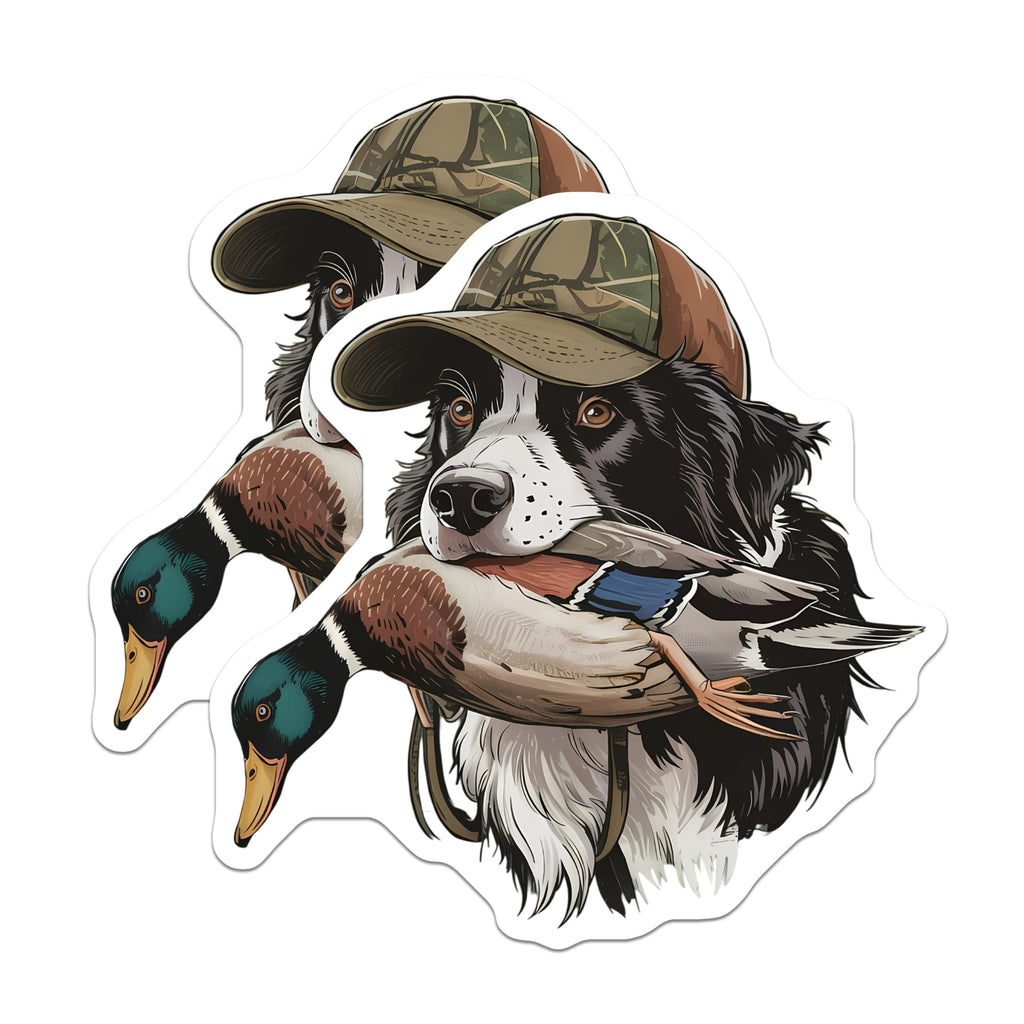 (2 Pack) Border Collie Hunting Stickers - Duck Retriever Dog - Waterfowl Hunter Decal - 5" On Longest Side - Sticks to Smooth Flat Surfaces - Made in USA - BMCS20091