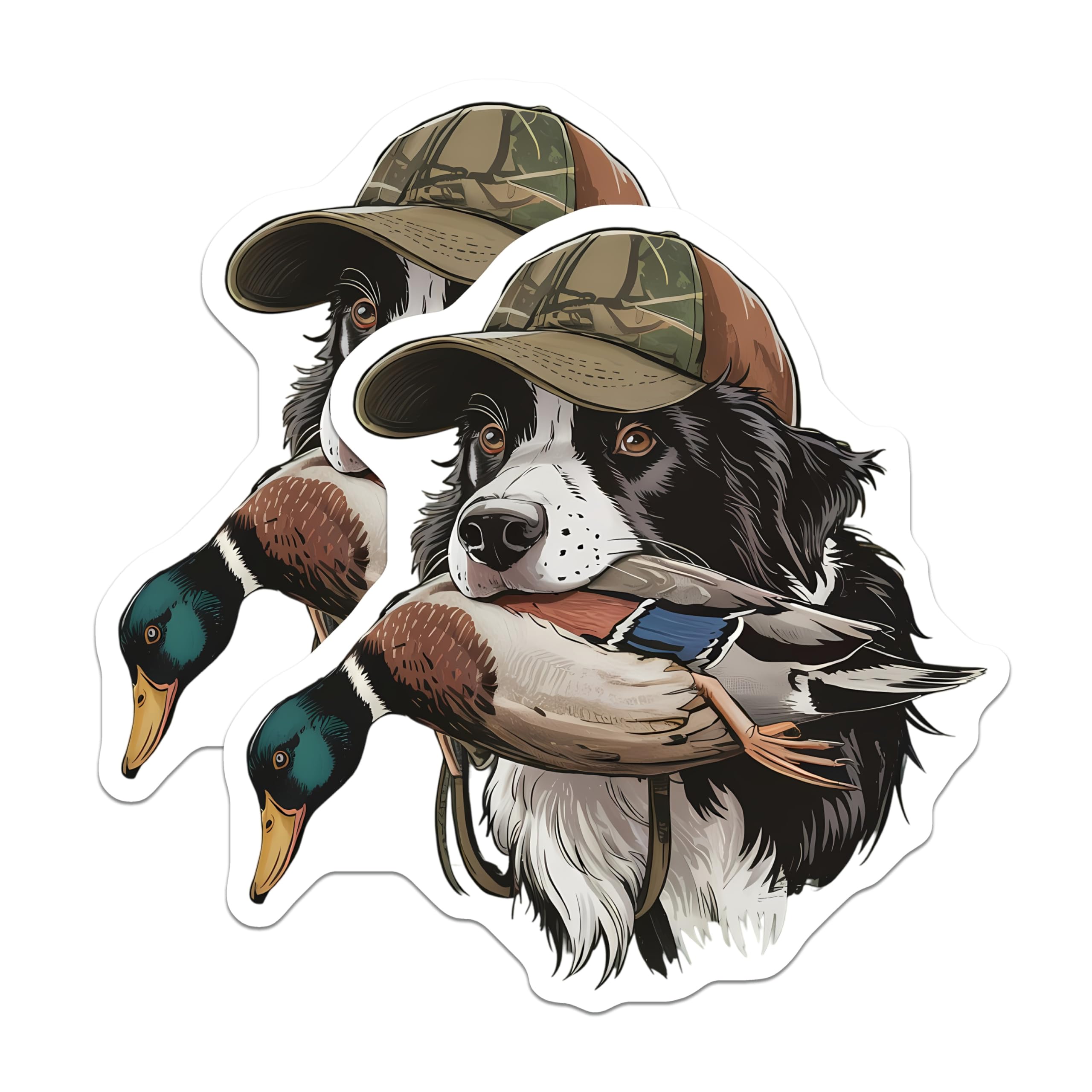 (2 Pack) Border Collie Hunting Stickers - Duck Retriever Dog - Waterfowl Hunter Decal - 5" On Longest Side - Sticks to Smooth Flat Surfaces - Made in USA - BMCS20091