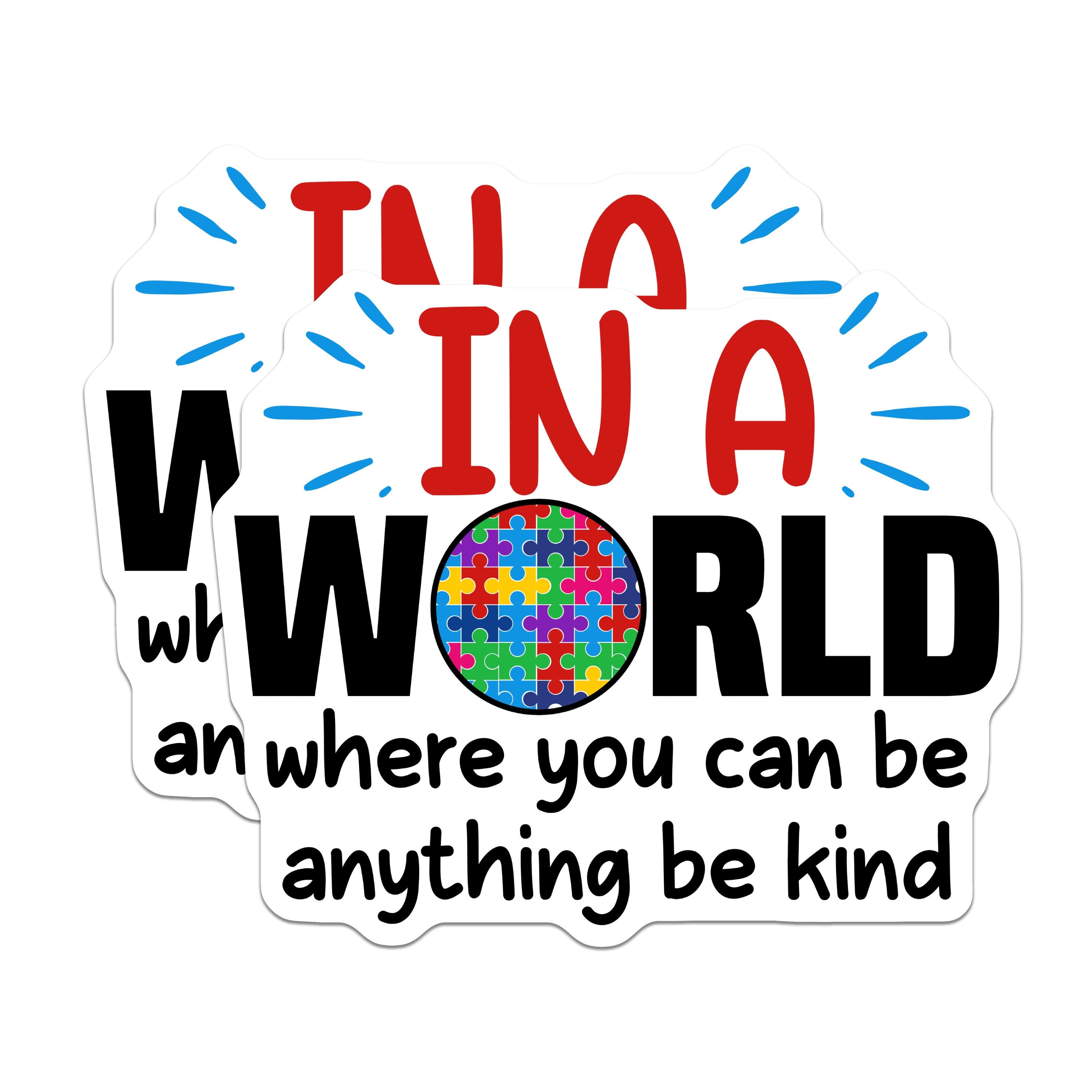 (2 Pack) Be Kind Magnets - Autism Awareness Puzzle Piece - Neurodiversity Fridge Locker Accent - 5 Inches On Longest Side - Thick Durable Magnet - Made in USA - MAG38222