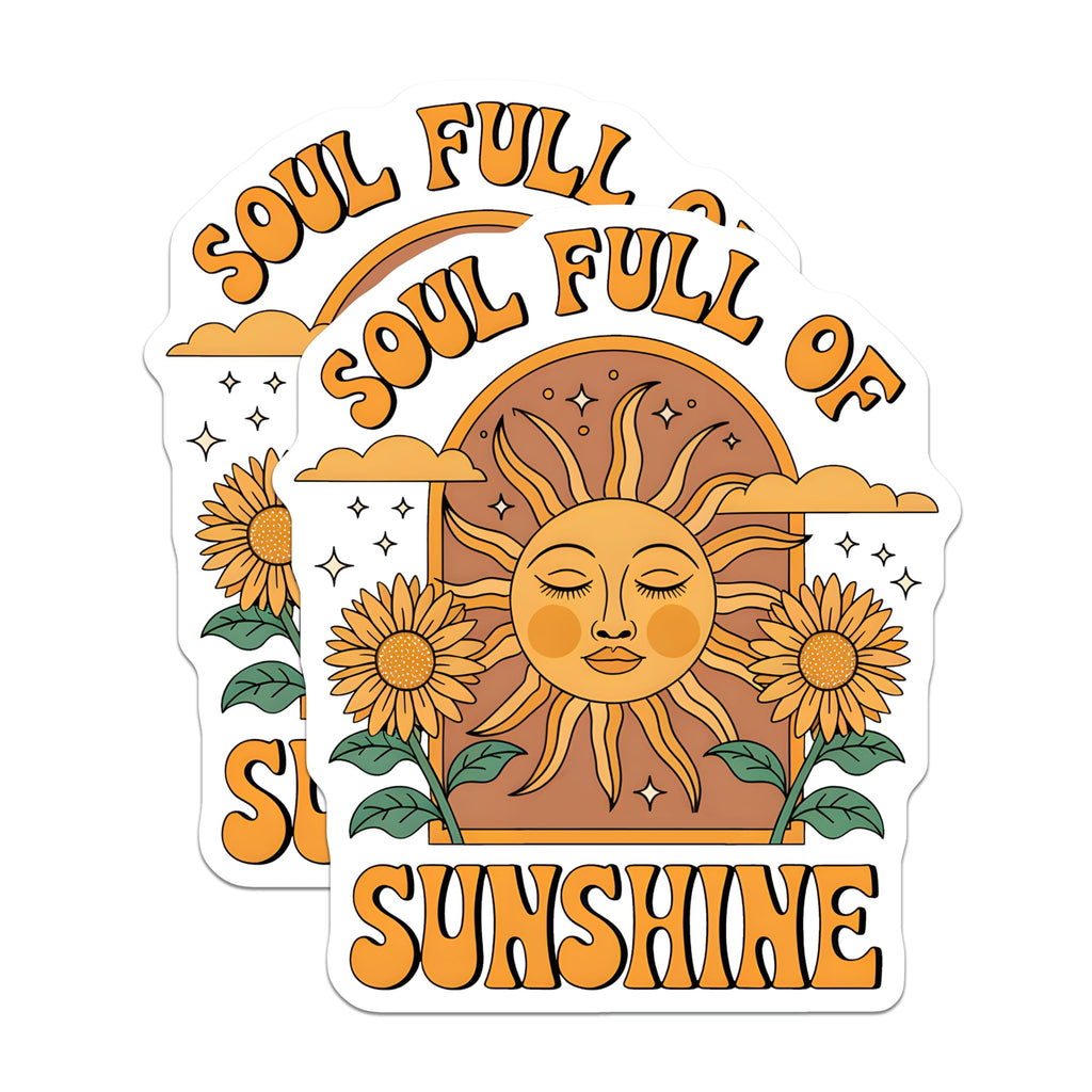 (2 Pack) Soul Full of Sunshine Magnets - Retro Sun Flower - Positive Vibes Home Decor - 5" On Longest Side - Premium Magnet - for Cars, Refrigerators, Toolboxes, Lockers - Made in USA - MAG18505