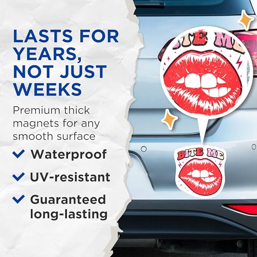 (2 Packs) Bite Me Sassy Juicy Lips Magnets - Sassy Funny Magnets - 5 Inches On Longest Side - Premium Magnet - for Fridges, Toolboxes, Cars - Made in USA - MAG2323